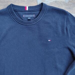 Tommy Hilfiger Crewneck Sweater Navy Logo Cotton Knit 21x27